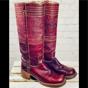 Vintage Frye Campus Tall Boots, Dark Cherry/Burgundy Size 7 1/2